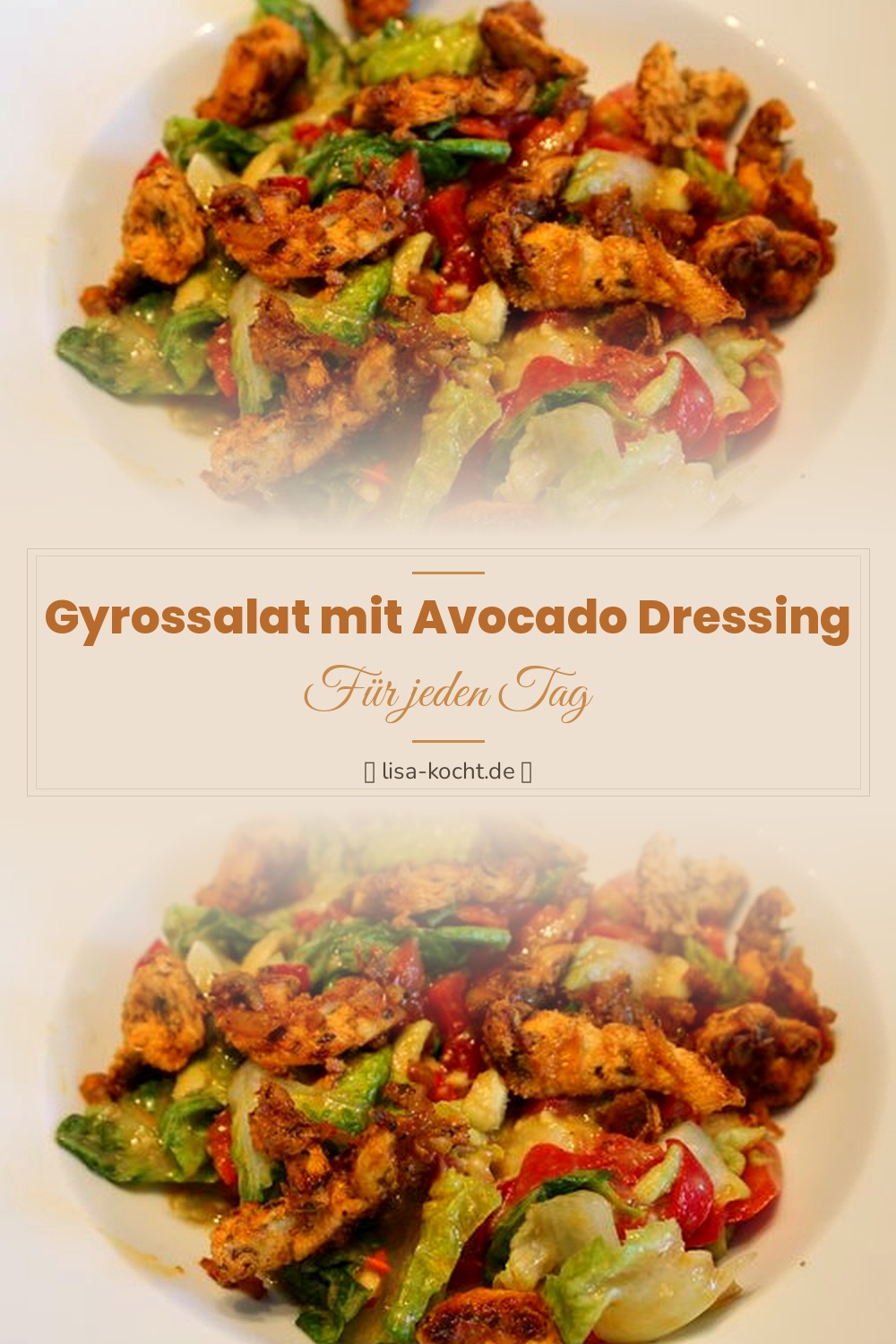 Pinterest Pin: Gyrossalat mit Avocado-Dressing – Lecker & sättigend
